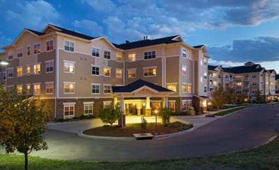 Exterior view of the facility at dusk.