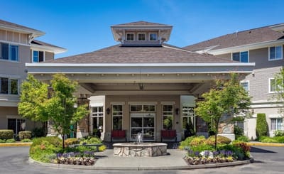 Front entrance of Hawthorn Court with landscaping