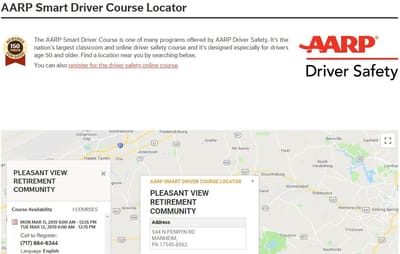 AARP driver safety course locator information.