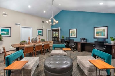 Interior common area with seating and tables