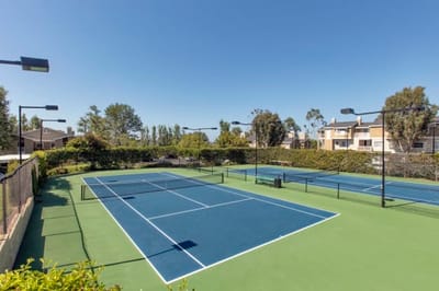 Tennis courts surrounded by greenery