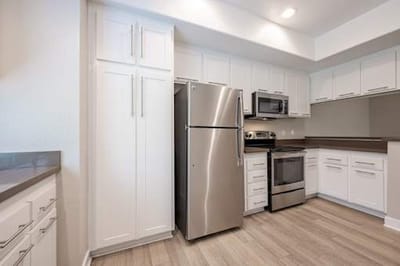 Modern kitchen with stainless steel appliances