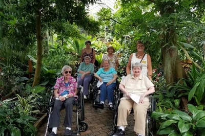 Residents enjoying a garden area at Springhurst Health Campus.