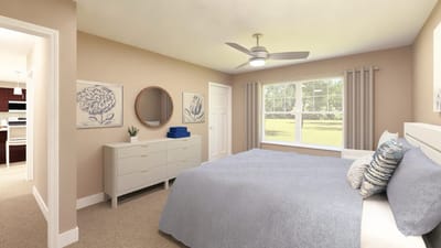 Bright, inviting bedroom with soft decor.