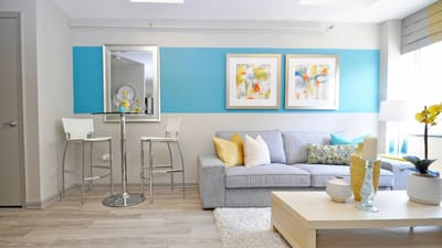 Bright and modern common room with stylish furniture