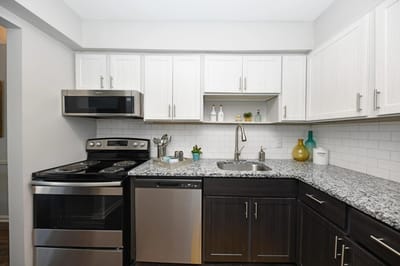 Modern kitchen interior with appliances and decor