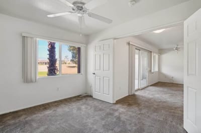 Bright interior view of a resident room with windows