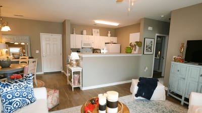 Bright and welcoming facility interior with living area