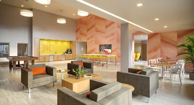 Bright and modern common area with seating