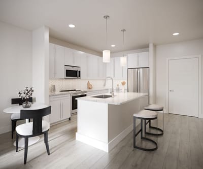 Modern kitchen interior with a dining table