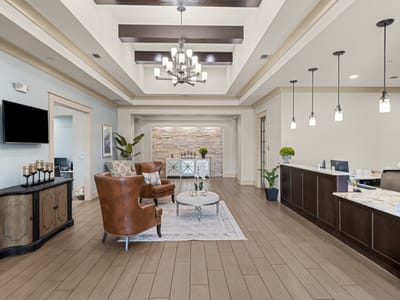 Reception area with seating and decor