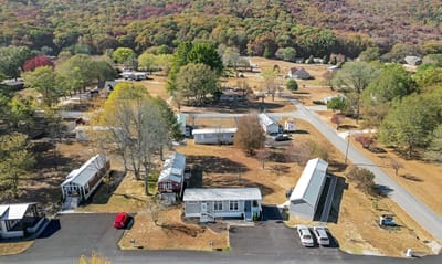 Aerial view of assisted living community surrounded by nature