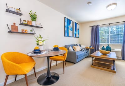 Cozy living room setup in a resident unit