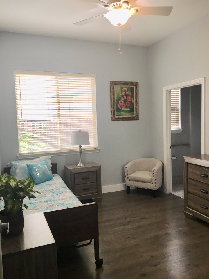 Private resident room with light decor