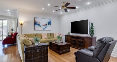 Bright and cozy common area with seating