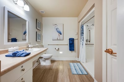 Bright and clean bathroom inside a resident room