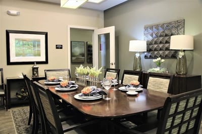 Dining area set up for a meal
