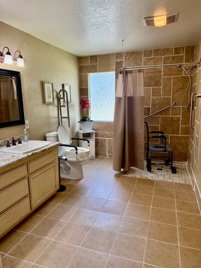 Accessible bathroom with safety features and natural light
