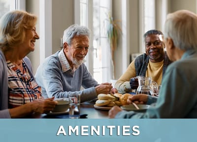 Residents enjoying meals together in a common area