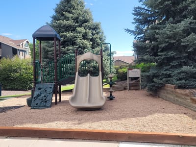 Playground area with slide and swing set