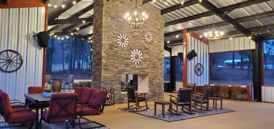Inviting common area with seating and fireplace