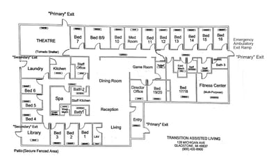 Architectural floor plan of Transition Assisted Living