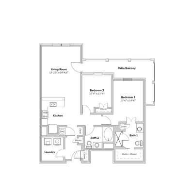 Architectural floor plan of a resident unit layout