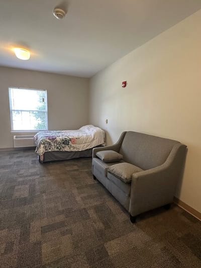 A simple interior view of a resident's room