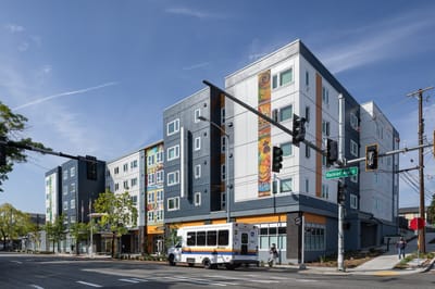 Exterior view of Hadley Villas with accessible transport