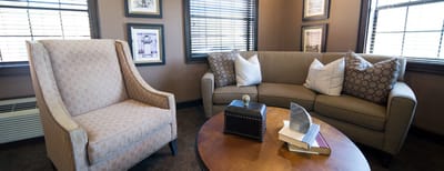 Cozy common area with seating and decorative elements
