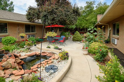 Beautiful garden area with seating and landscaping
