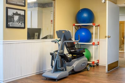 Exercise equipment in a therapy room