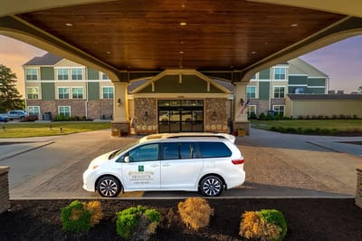 Exterior view of Remington Heights with facility shuttle