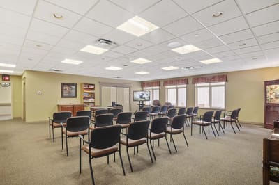 Interior view of a common area with seating