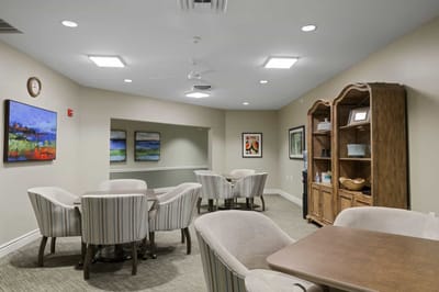 Interior view of a common area with seating