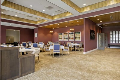Dining area in a modern assisted living facility
