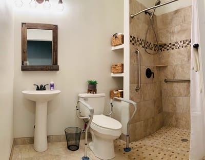 A clean, accessible bathroom in a senior care facility