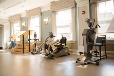 Interior view of a fitness area with exercise equipment