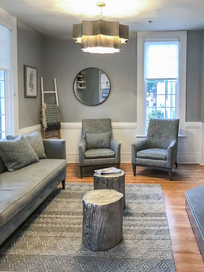 Cozy common area with seating and decorative elements