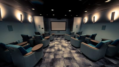 Empty theater seating area in a common room