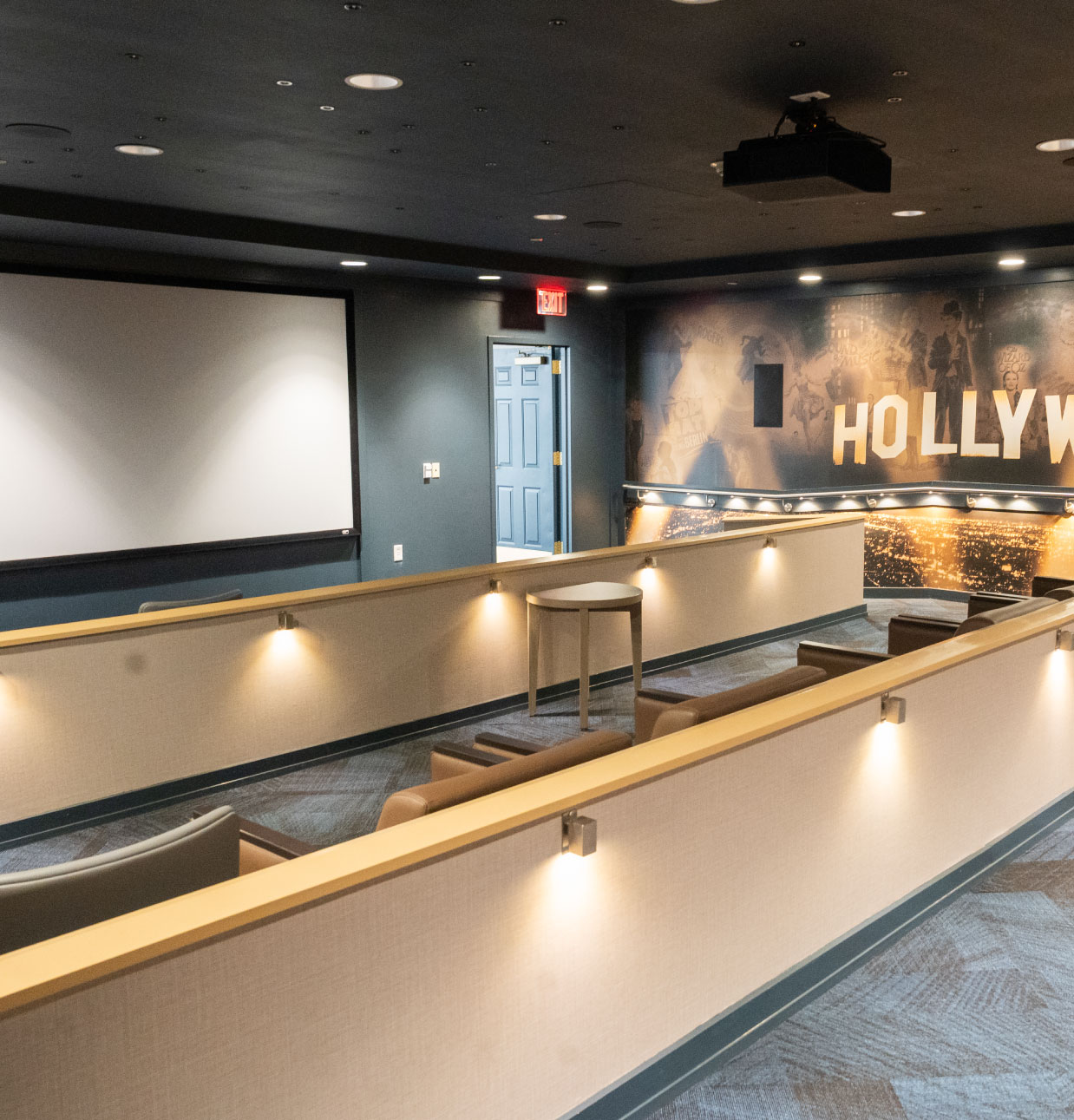 Interior view of a movie theater room in a facility