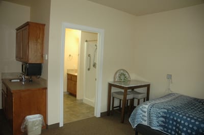 Private resident room with kitchenette and bathroom