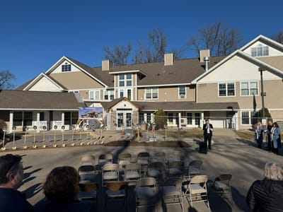 Front entrance of Pelican Valley Senior Living during an event