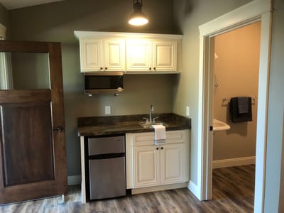 Interior view of a small kitchenette in a resident room