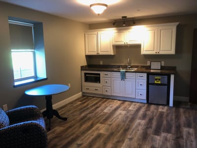 Interior view of a kitchen space in a senior living facility