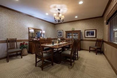 Cozy interior dining area with wooden furniture