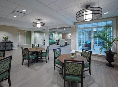 Interior common area with seating and tables