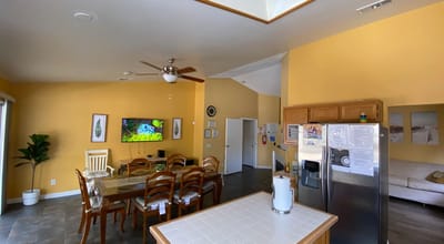Interior view of a common area with dining table