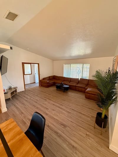 A cozy living room with a large sectional sofa