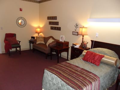 Cozy resident room with decor and furnishings